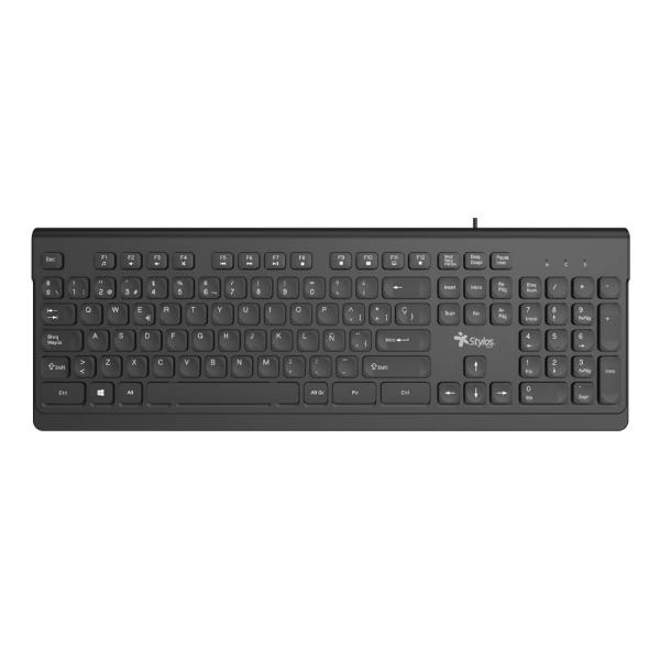 Imagen 1 del producto “Teclado Alámbrico Stylos STPTEC6B Membrana 100  104 Teclas Conexión USB A 1.5m Negro - ”