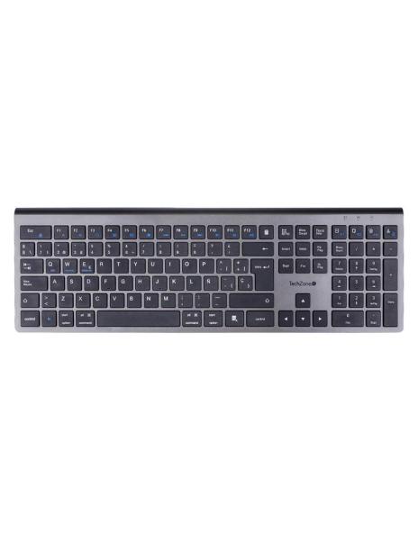Imagen 1 del producto “Teclado HEFESTOS recargable con conexión Bluetooth TECHZONE TZACTCB01 color plata - QWERTY. Compatibilidad: Windows, Android y MacOS. ”