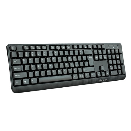 Imagen 1 del producto “Teclado Alámbrico VORAGO - KB-102 USB, Alámbrico, Universal, teclas FN Multimedia, Negro. ”