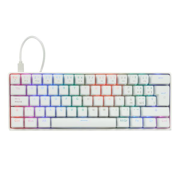 Imagen 1 del producto “Teclado Mecánico 60  Game Factor KBG560-WH - Rgb, Teclas Extras Pink Intercambiables, Red Switch, Usb Blanco ”