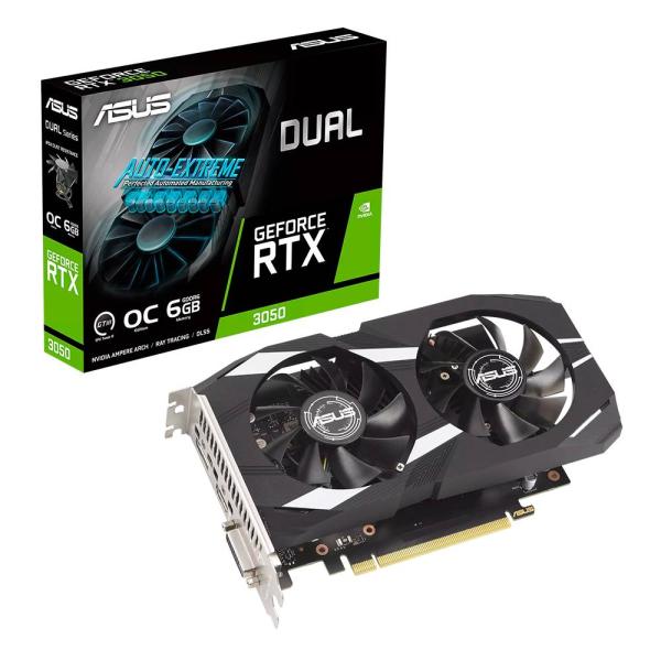 Imagen 1 del producto “Tarjeta de video Asus Dual GeForce RTX 3050 6GB GDDR6 - PCIe 4.0, HDMI2.1, DisplayPort 1.4a, DVI-D, IP5X ”
